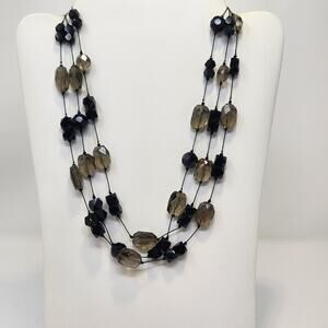 Talbots Smokey Gray Black Faceted Glass Bead Multi Strand Necklace Layered
